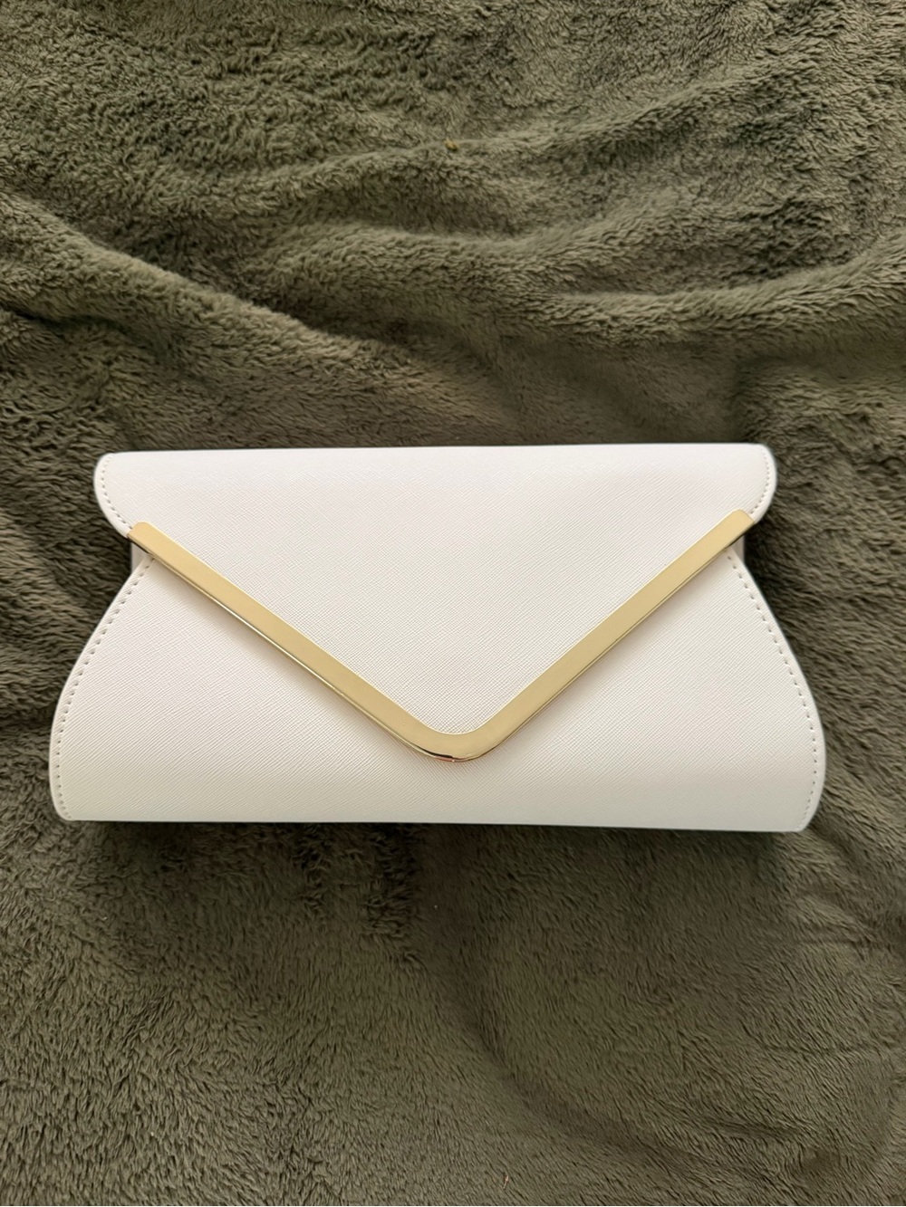 Women bag , Elegant White Envelope Clutch with Gold Accent, unused !